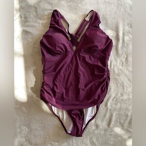 Maroon One Piece Bathing Suit with tummy control and adjustable straps- NWT